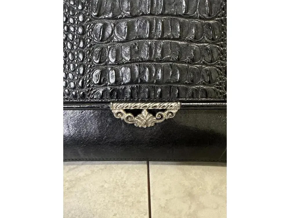 Vintage Brighton black croc-embossed leather snap button organizer/wallet/clutch